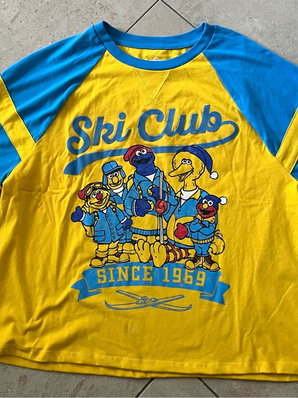 Sesame Street Ski Club Raglan Tee - Yellow & Blue